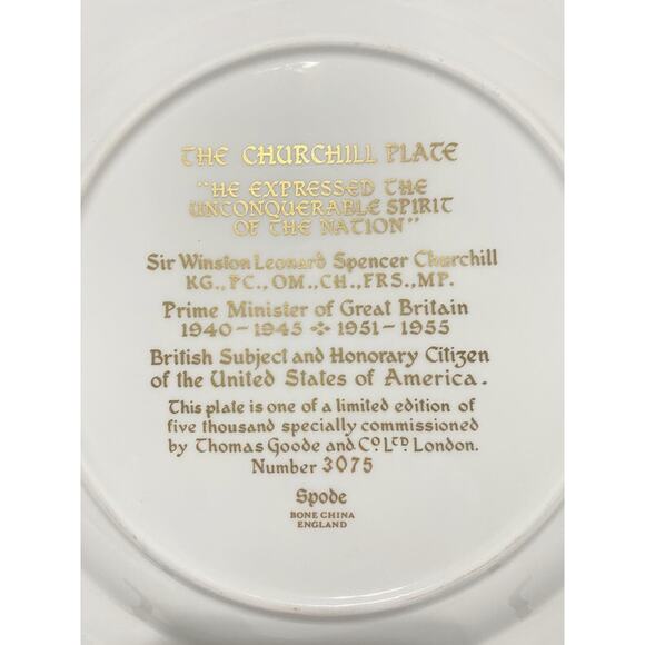 Spode The Churchill Bone China Commemorative Plate by Thomas Goode Commission - Picture 4 of 6